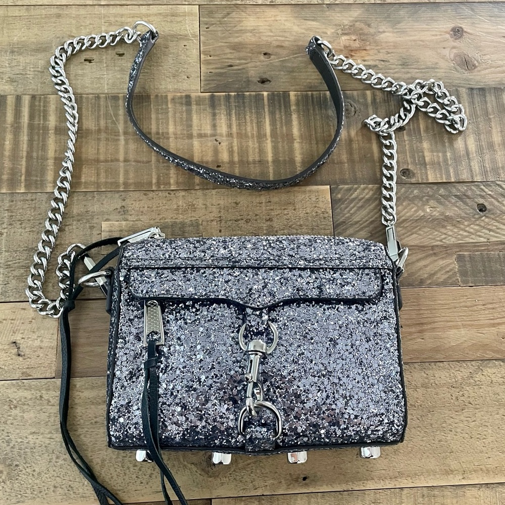 Rebecca Minkoff Silver Glitter Micro MAC Crossbody